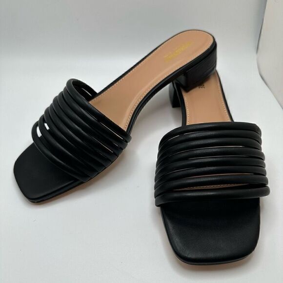 CUSHIONAIRE Women's strappy low block heel slide sandal +Memory Foam 9 WIDE BLAC - Picture 7 of 7